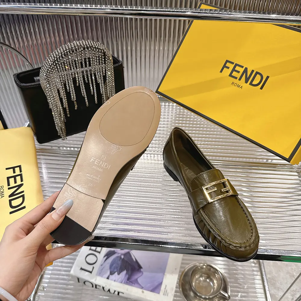 Fendi Women Baguette Green Nappa Leather Loafers - image 10