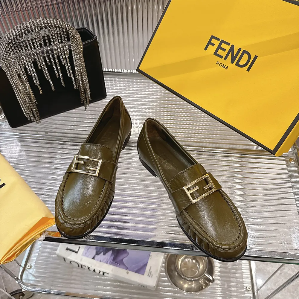 Fendi Women Baguette Green Nappa Leather Loafers - image 4