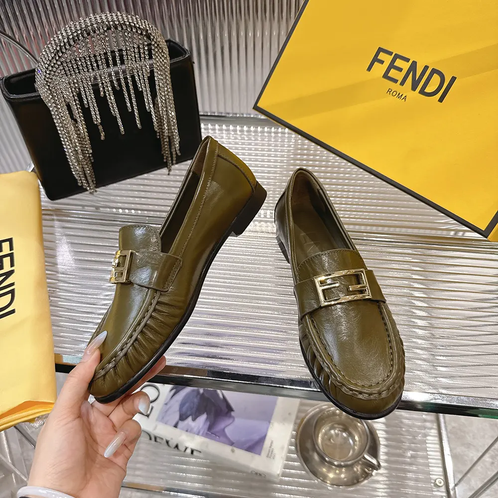 Fendi Women Baguette Green Nappa Leather Loafers - image 5