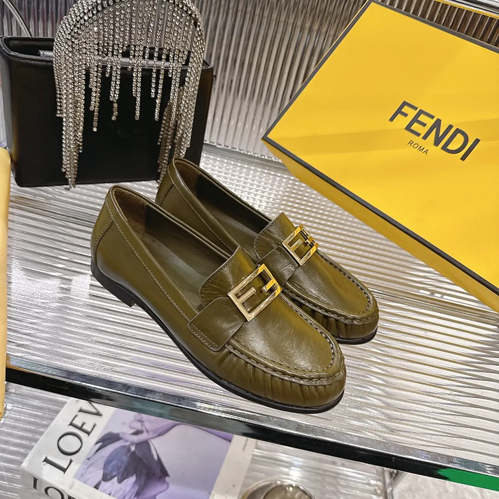 Fendi Women Baguette Green Nappa Leather Loafers - image 6