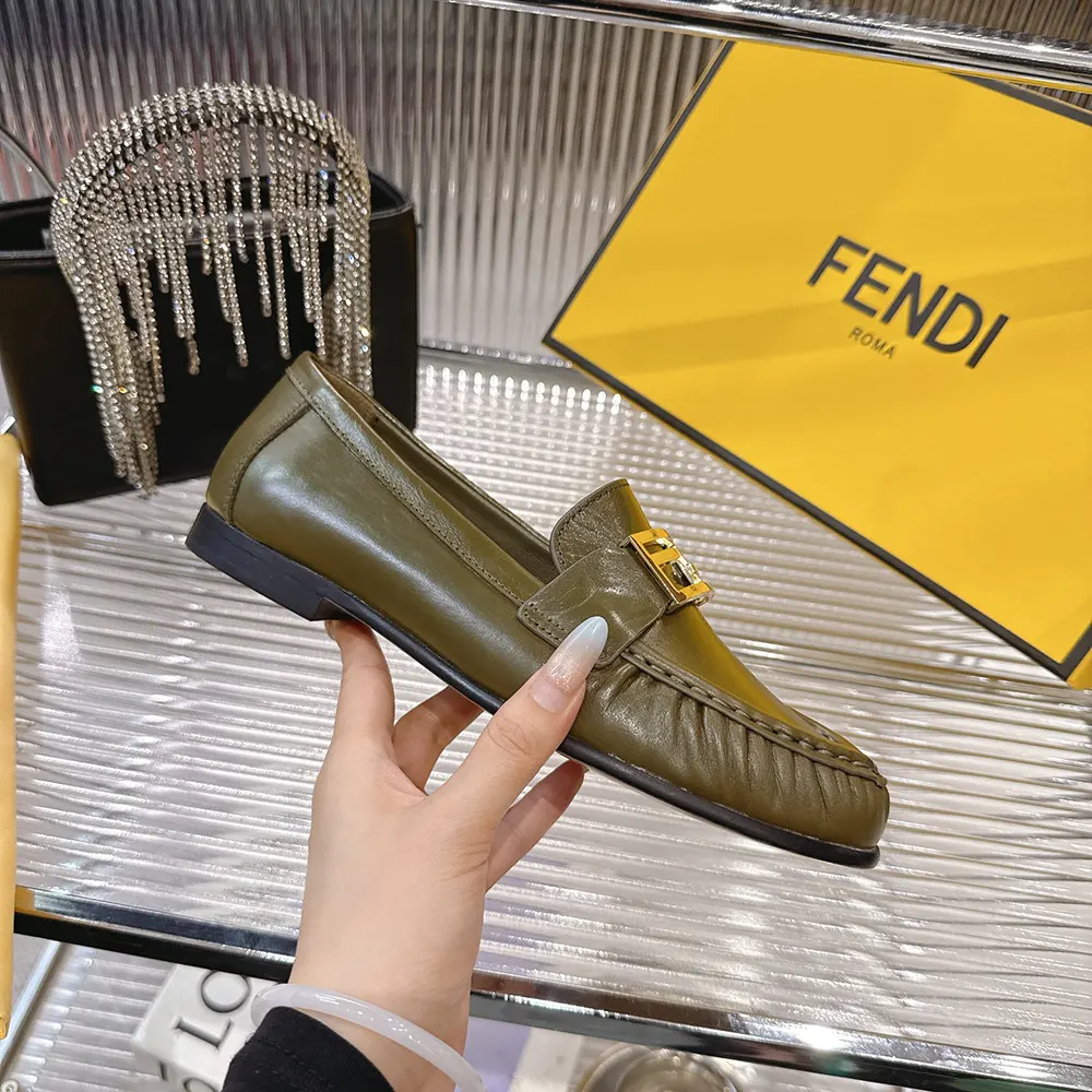 Fendi Women Baguette Green Nappa Leather Loafers - image 8