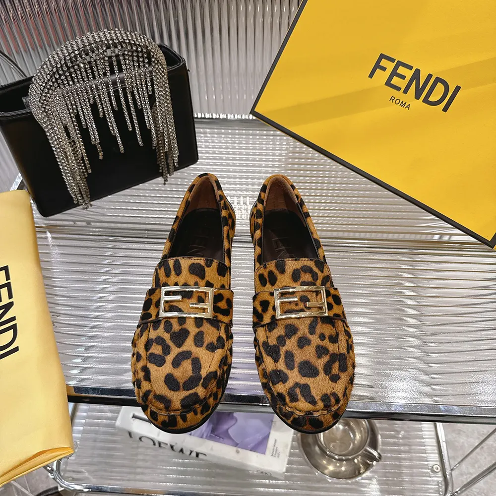 Close-up of signature baguette print on Fendi Women Baguette Printed Cavallino Calfskin Loafers