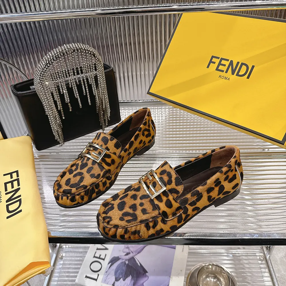 Top view showing silhouette and slip-on design of Fendi Women Baguette Printed Cavallino Calfskin Loafers