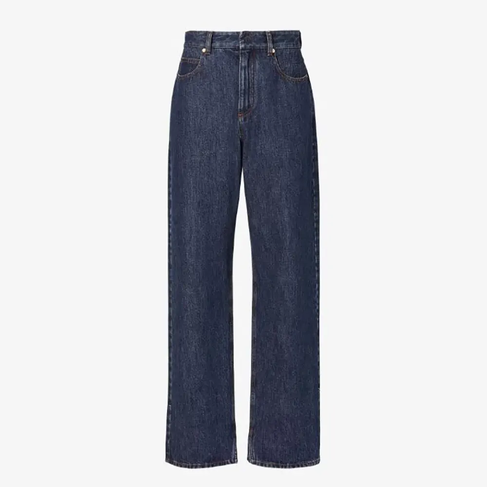 Front view of Fendi Women Long Jeans Dark Blue Denim Pants with zip closure