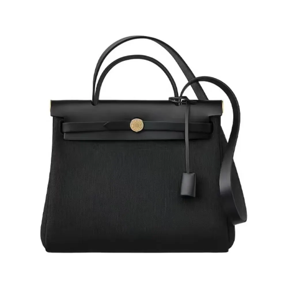 Front view of Hermes Women Herbag Zip 31 Bag-Black/Gold