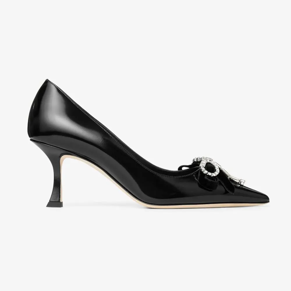 Side view of Jimmy Choo Women Auria 70mm Black Soft Spazzolato Pumps