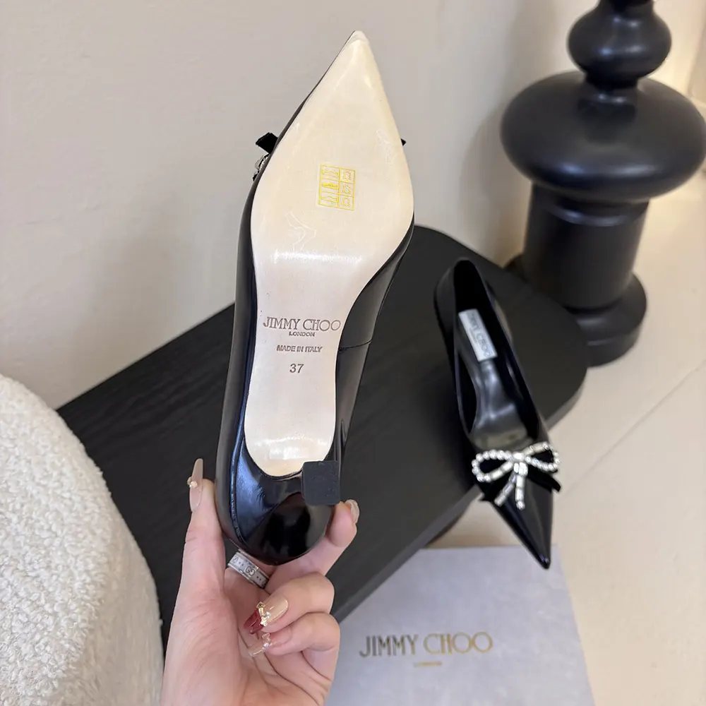Jimmy Choo Women Auria 70mm Black Soft Spazzolato Pumps with Velvet and Crystal Bow - image 10
