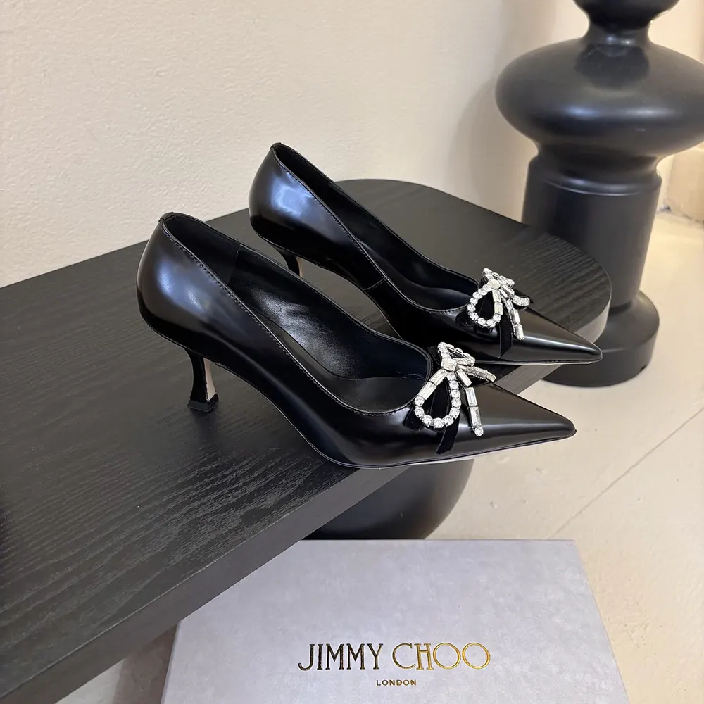 Jimmy Choo Women Auria 70mm Black Soft Spazzolato Pumps with Velvet and Crystal Bow - image 4
