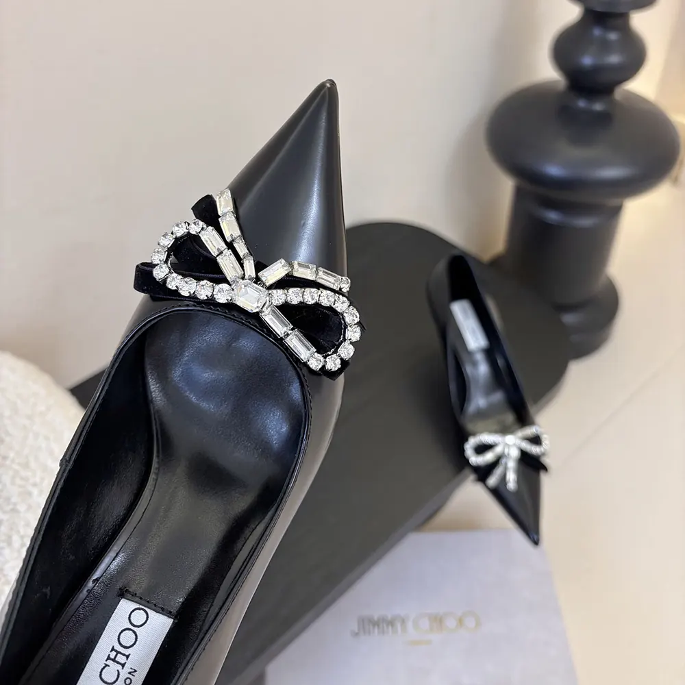 Jimmy Choo Women Auria 70mm Black Soft Spazzolato Pumps with Velvet and Crystal Bow - image 8