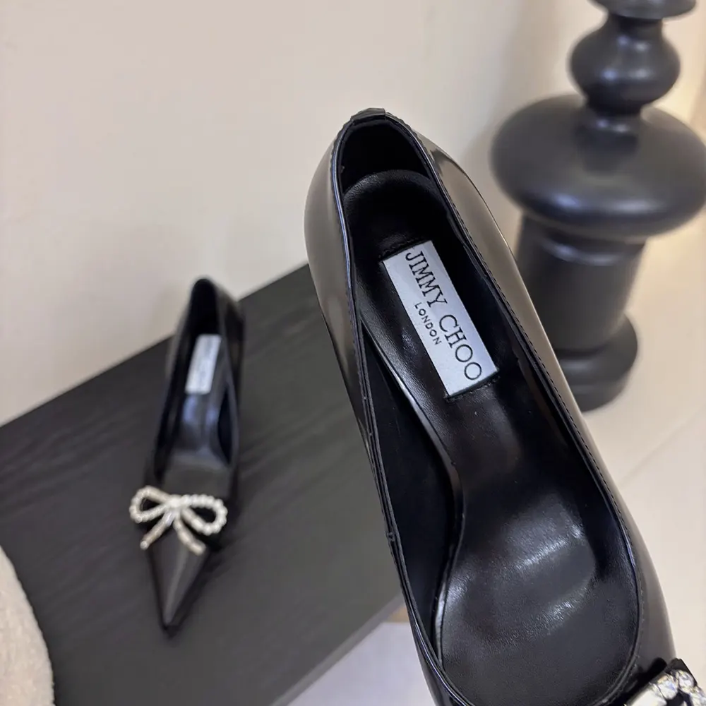 Jimmy Choo Women Auria 70mm Black Soft Spazzolato Pumps with Velvet and Crystal Bow - image 7