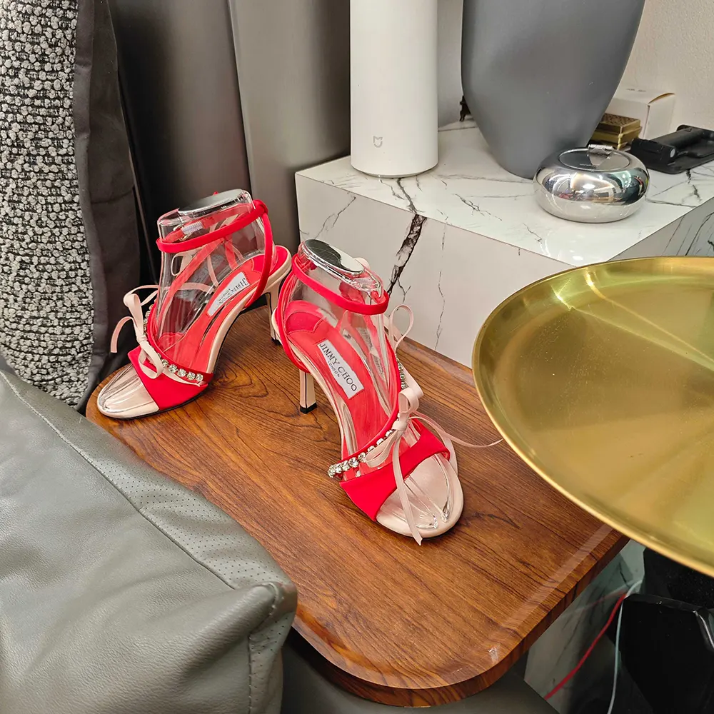 Jimmy Choo Women Lula 100mm Macaron and Ruby Red Satin Sandals with Bows - image 5
