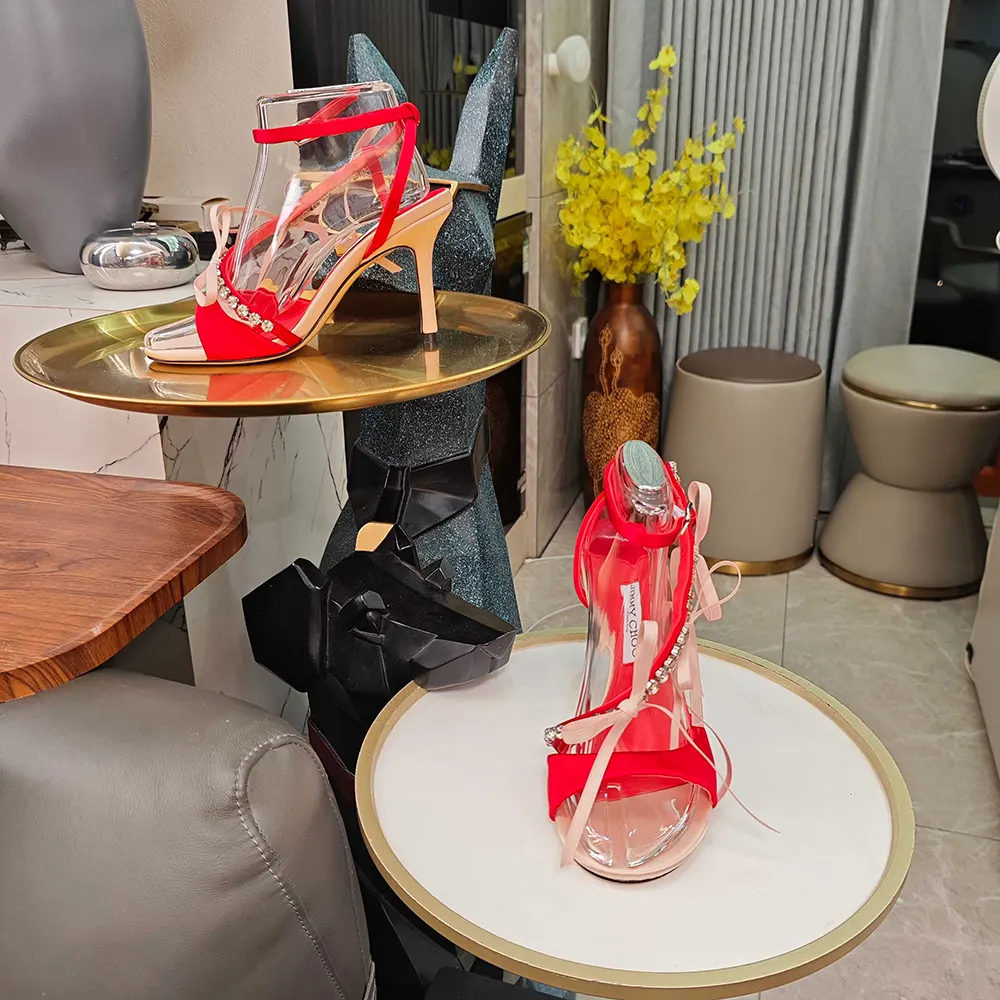 Jimmy Choo Women Lula 100mm Macaron and Ruby Red Satin Sandals with Bows - image 8