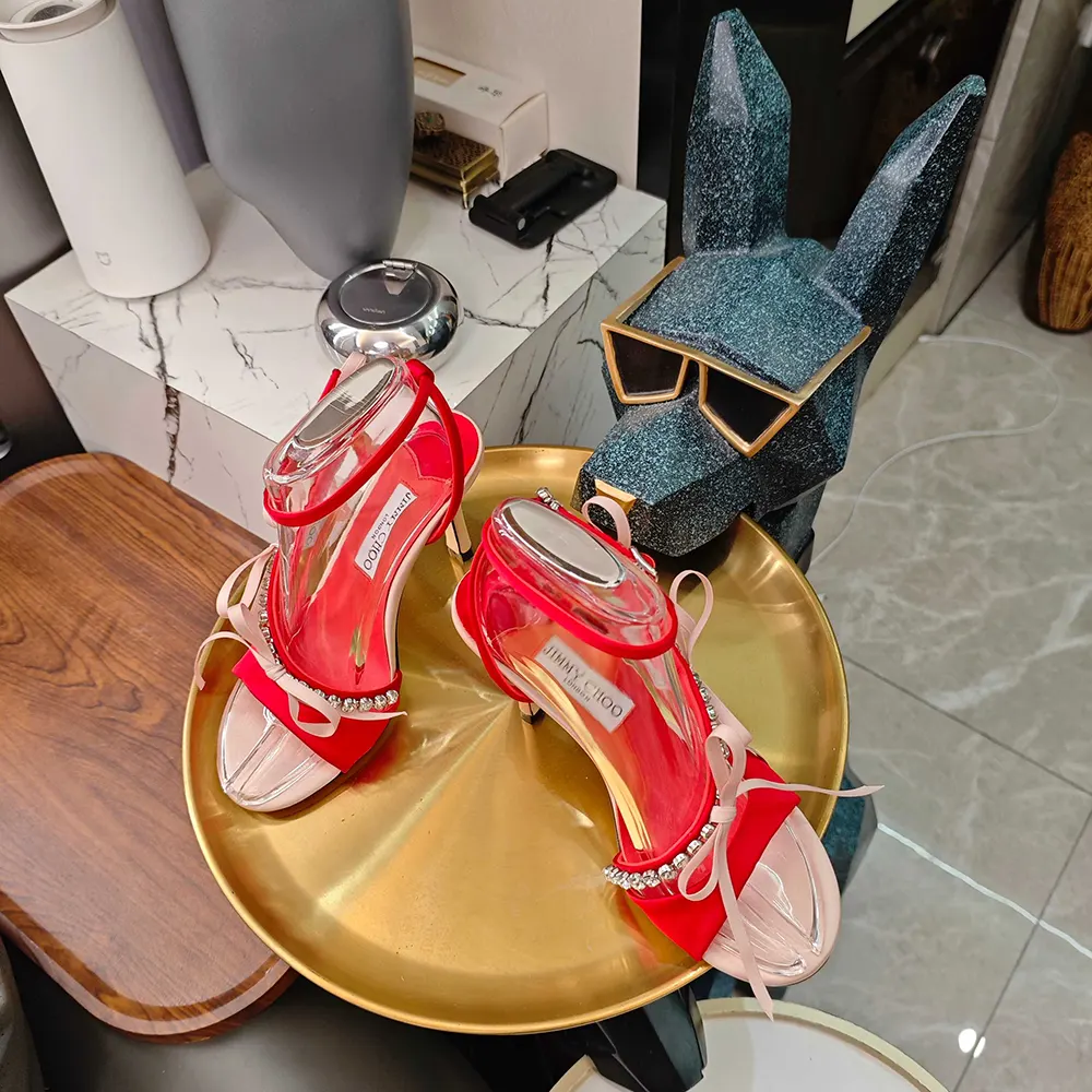 Jimmy Choo Women Lula 100mm Macaron and Ruby Red Satin Sandals with Bows - image 6