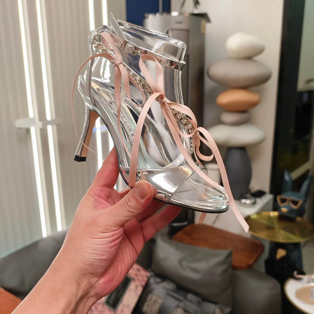 Jimmy Choo Women Lula 100mm Silver and Macaron Liquid Metal Leather Sandals - image 10
