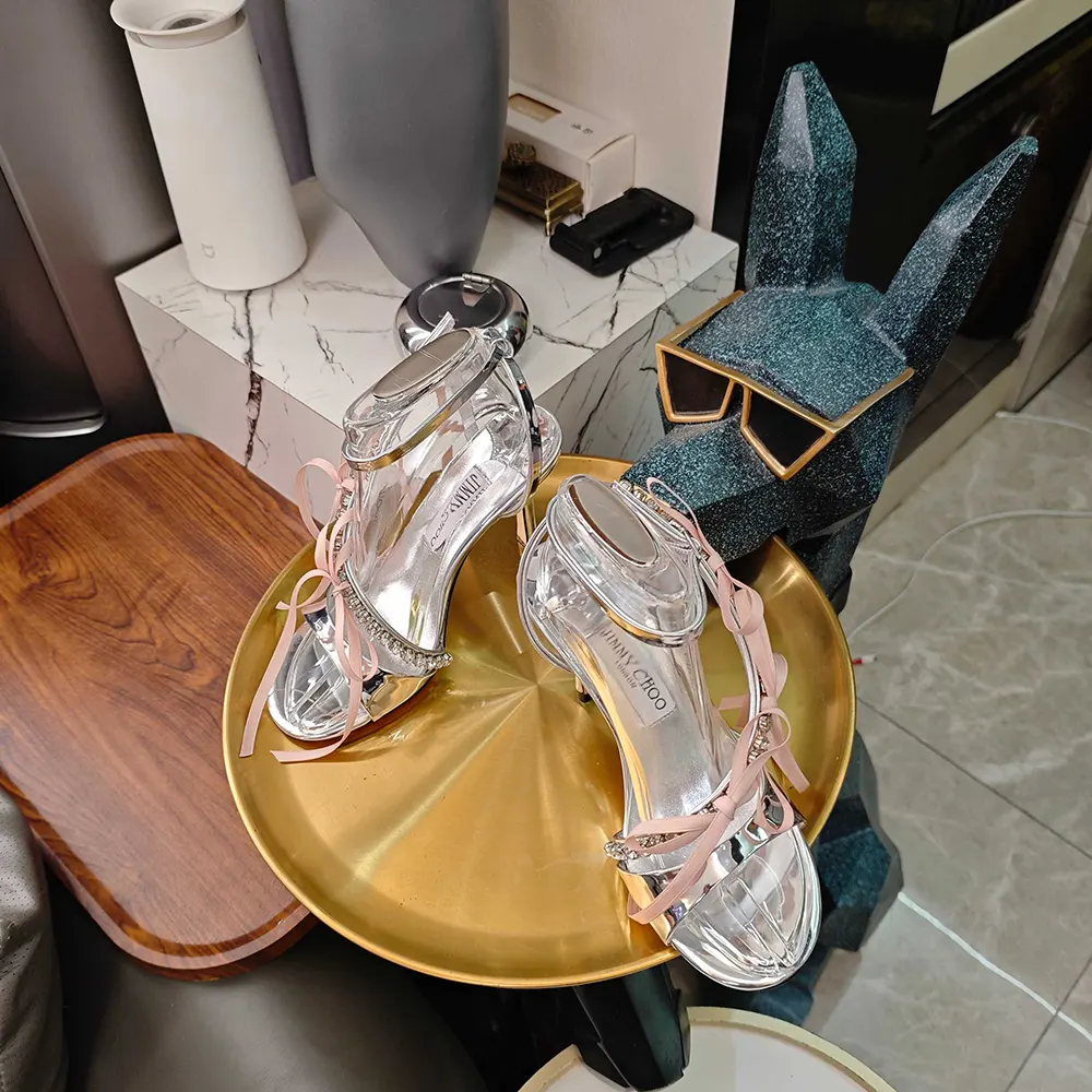 Jimmy Choo Women Lula 100mm Silver and Macaron Liquid Metal Leather Sandals - image 6