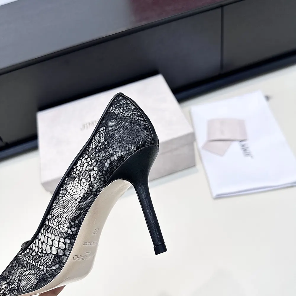 Jimmy Choo Women Romy 85 Black Jimmy Choo Lace Pumps - image 9