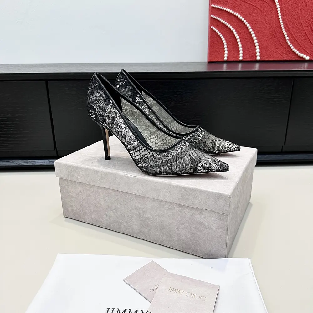 Jimmy Choo Women Romy 85 Black Jimmy Choo Lace Pumps - image 5