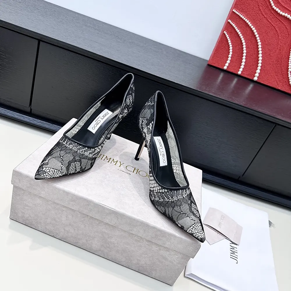 Jimmy Choo Women Romy 85 Black Jimmy Choo Lace Pumps - image 4