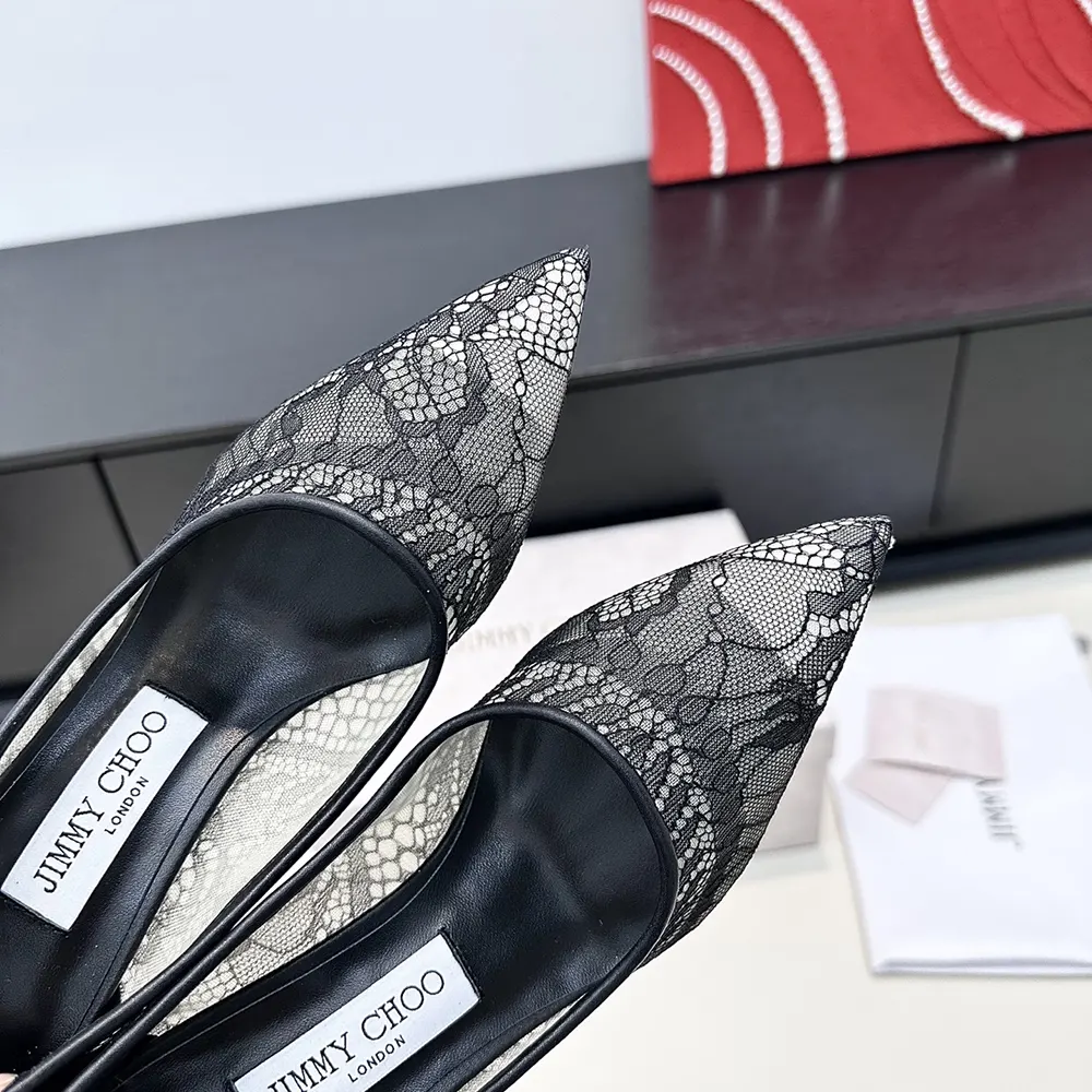 Jimmy Choo Women Romy 85 Black Jimmy Choo Lace Pumps - image 7