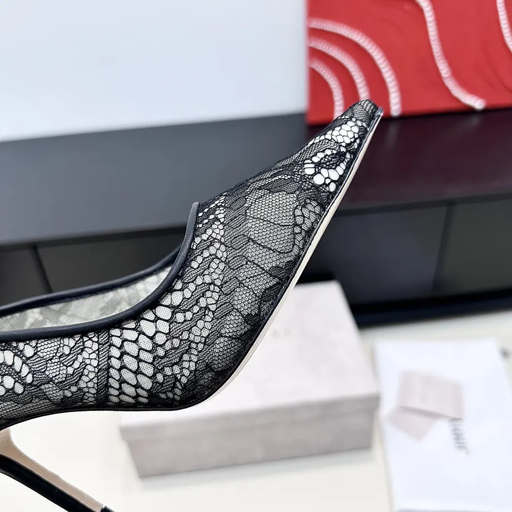 Jimmy Choo Women Romy 85 Black Jimmy Choo Lace Pumps - image 8