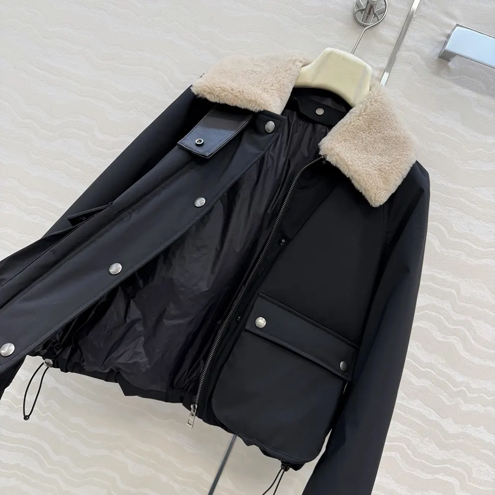 Loewe Women Puffer in Shearling and Cotton Blend-Black - image 4