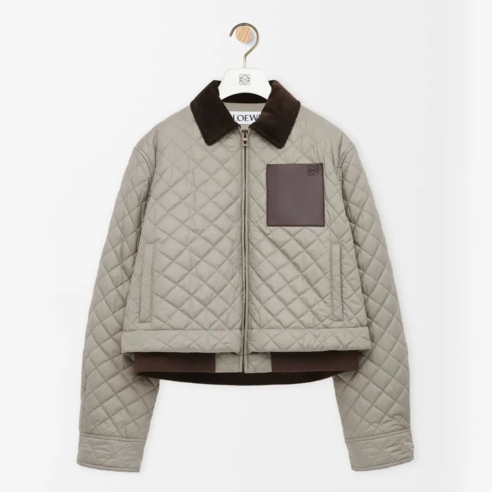 Front view of Loewe Women Short Jacket in Technical Fabric-Grey