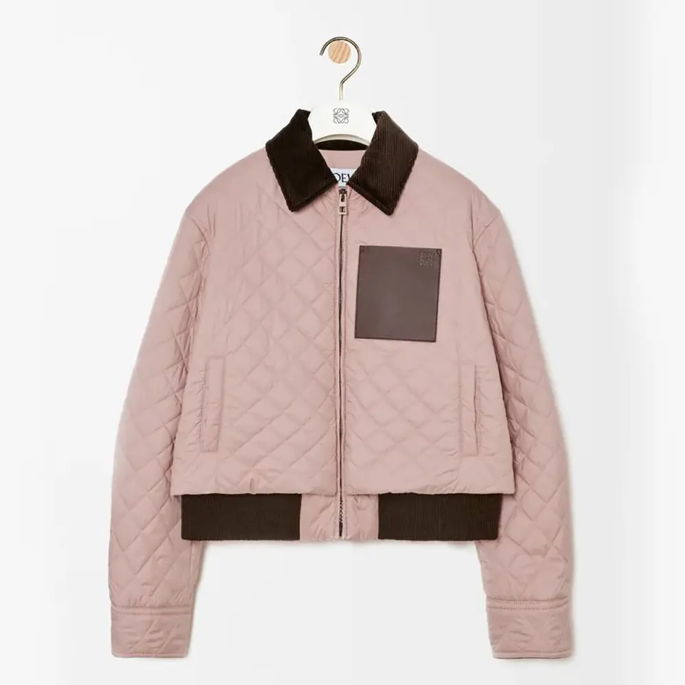 Front view of Loewe Women Short Jacket in Technical Fabric-Light Pink