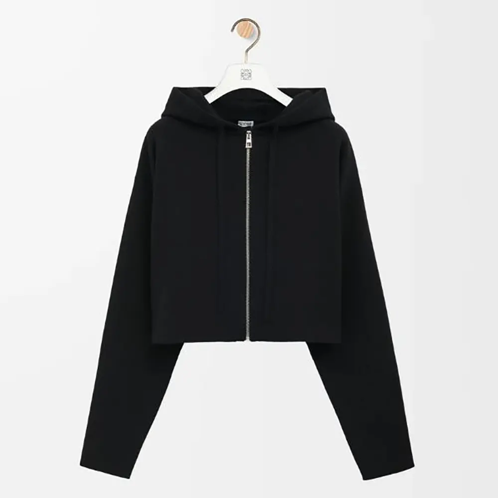 Front view of Loewe Women Anagram Zip-up Hoodie in Wool-Black