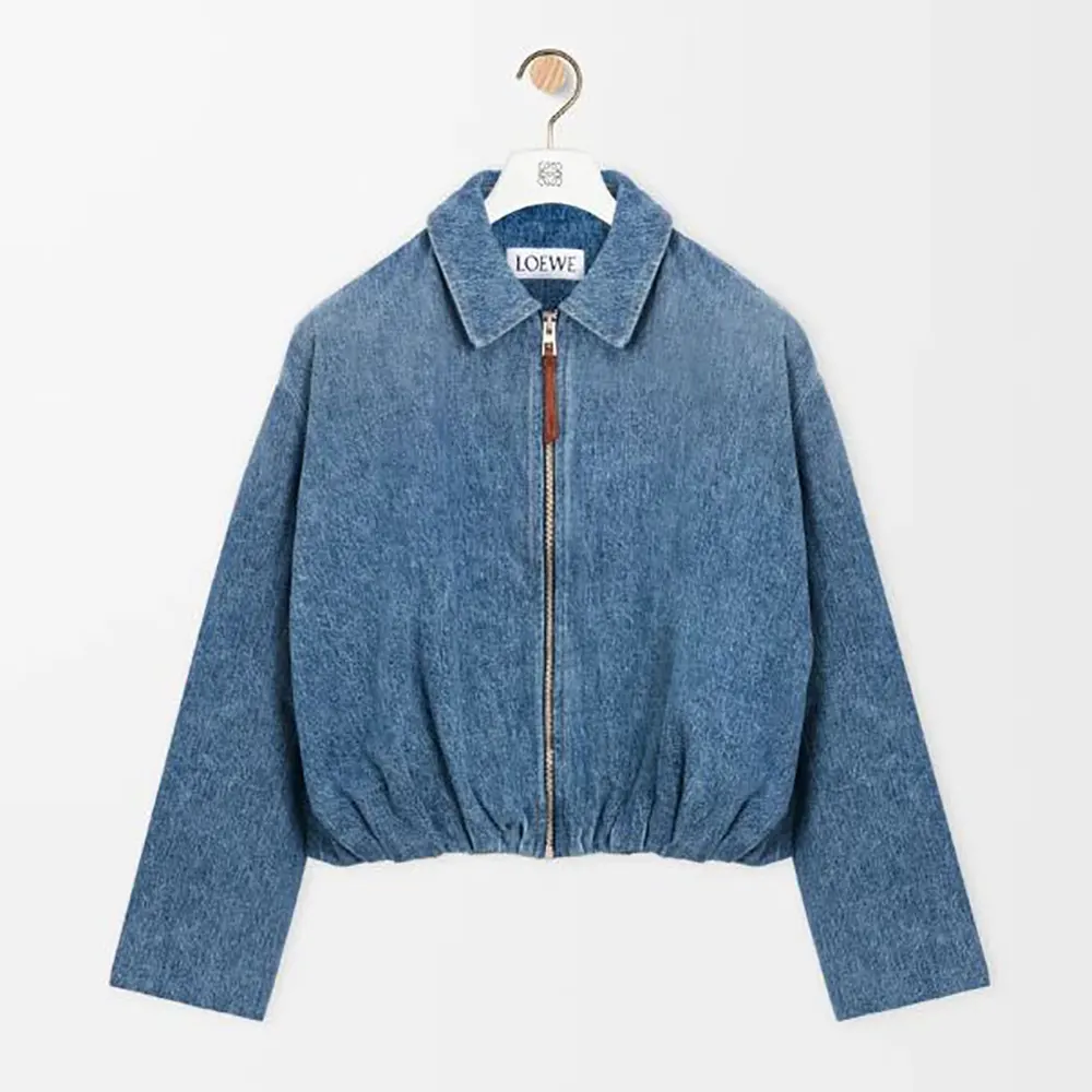 Front view of Loewe Men Draped Jacket In Denim-Indigo Blue with button closure