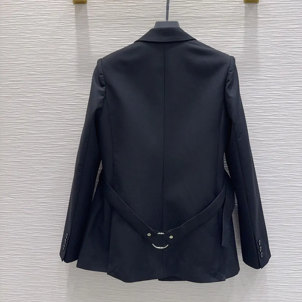 Side profile highlighting draped design of Loewe Women Draped Jacket In Wool-Black