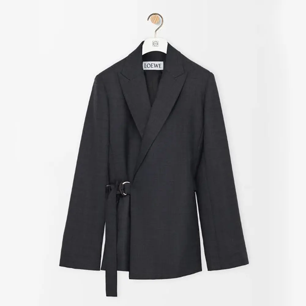 Front view of Loewe Women Draped Jacket in Wool black silhouette