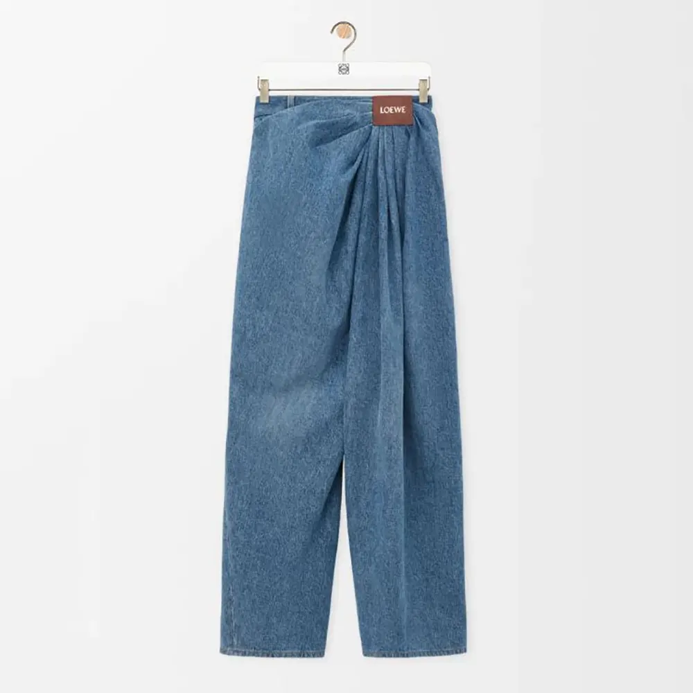 Front view of Loewe Women Draped Jeans In Denim-Indigo Blue