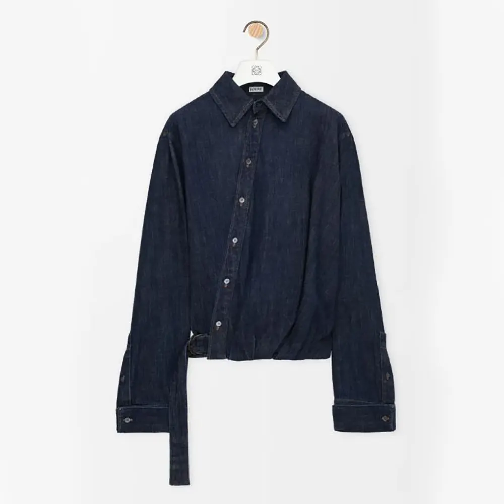 Front view of Loewe Women Draped Shirt in Denim navy colour