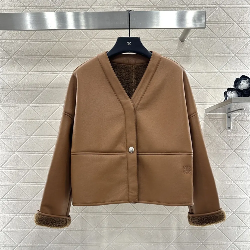 Close-up of pebble-textured shearling detail on Loewe cardigan