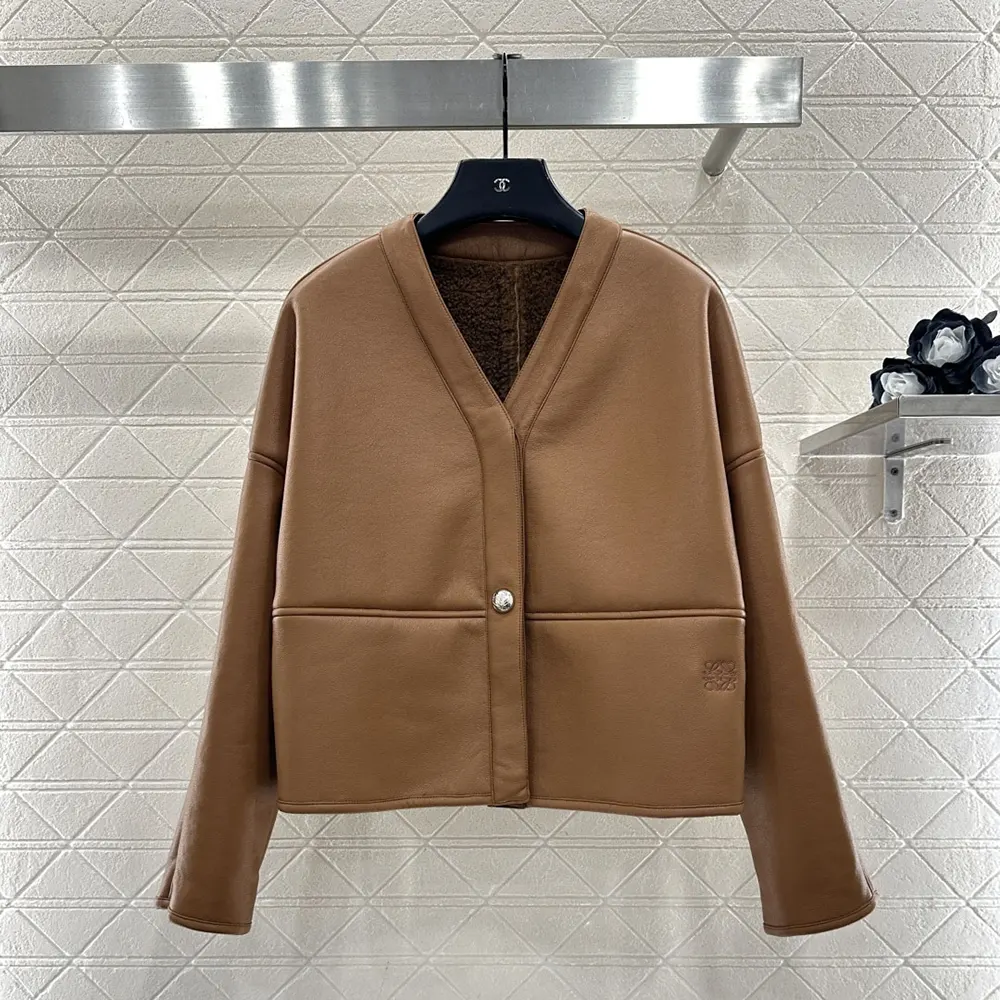 Loewe Women Pebble Cardigan in Shearling-Brown - image 4