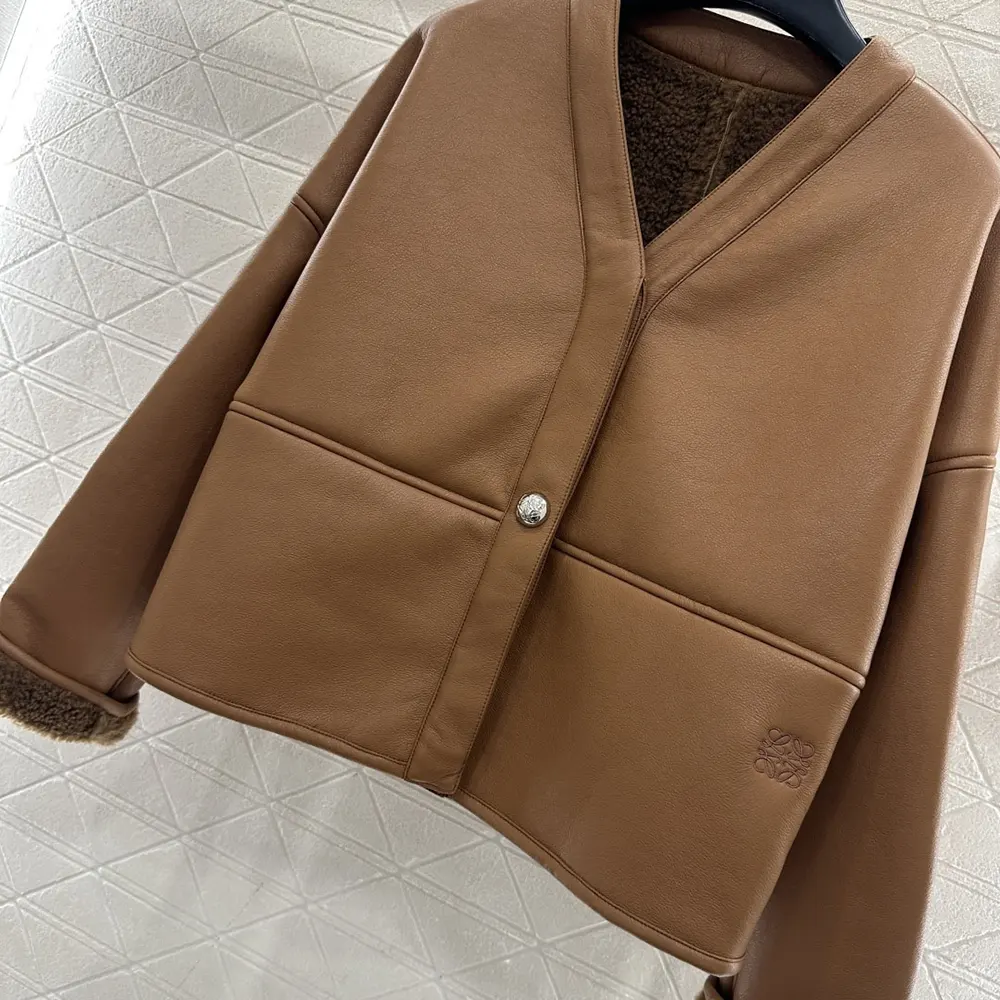 Loewe Women Pebble Cardigan in Shearling-Brown - image 5