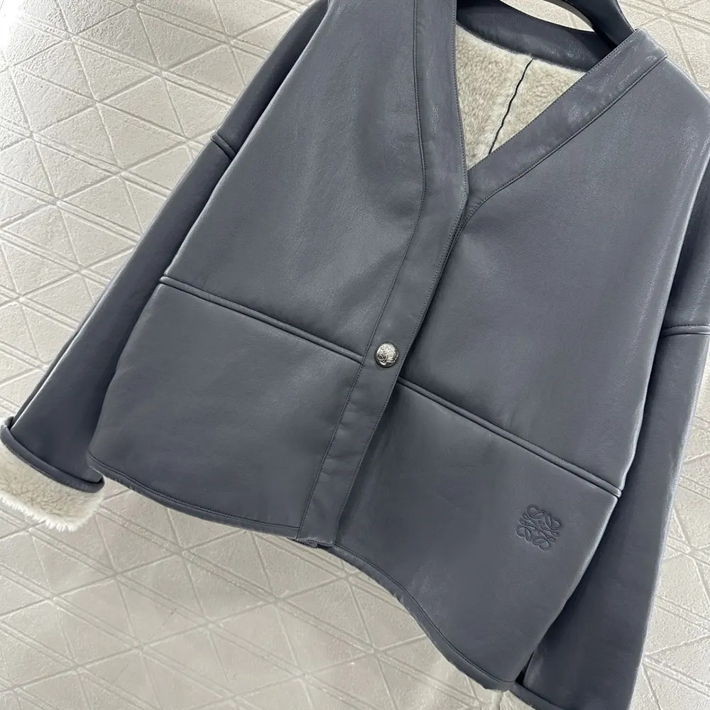 Loewe Women Pebble Cardigan In Shearling-Light Grey - image 6
