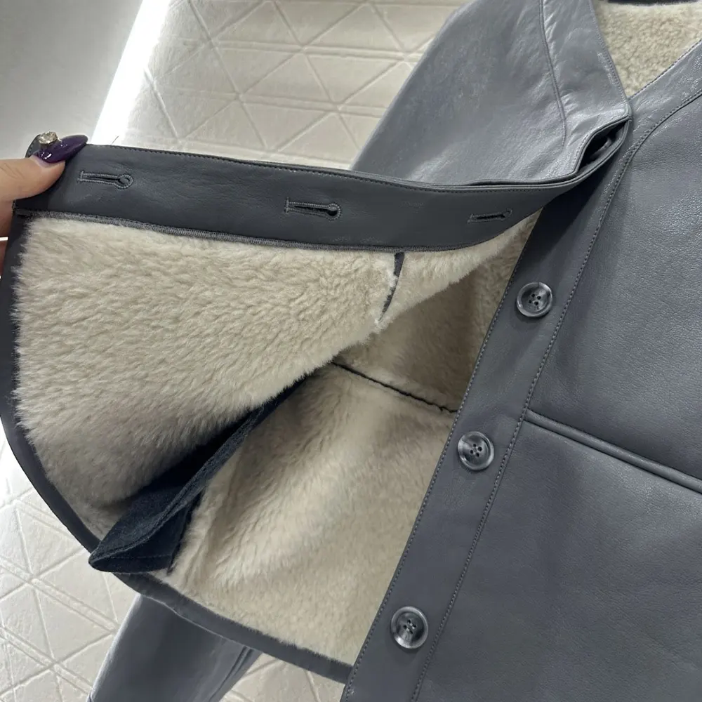Loewe Women Pebble Cardigan In Shearling-Light Grey - image 7
