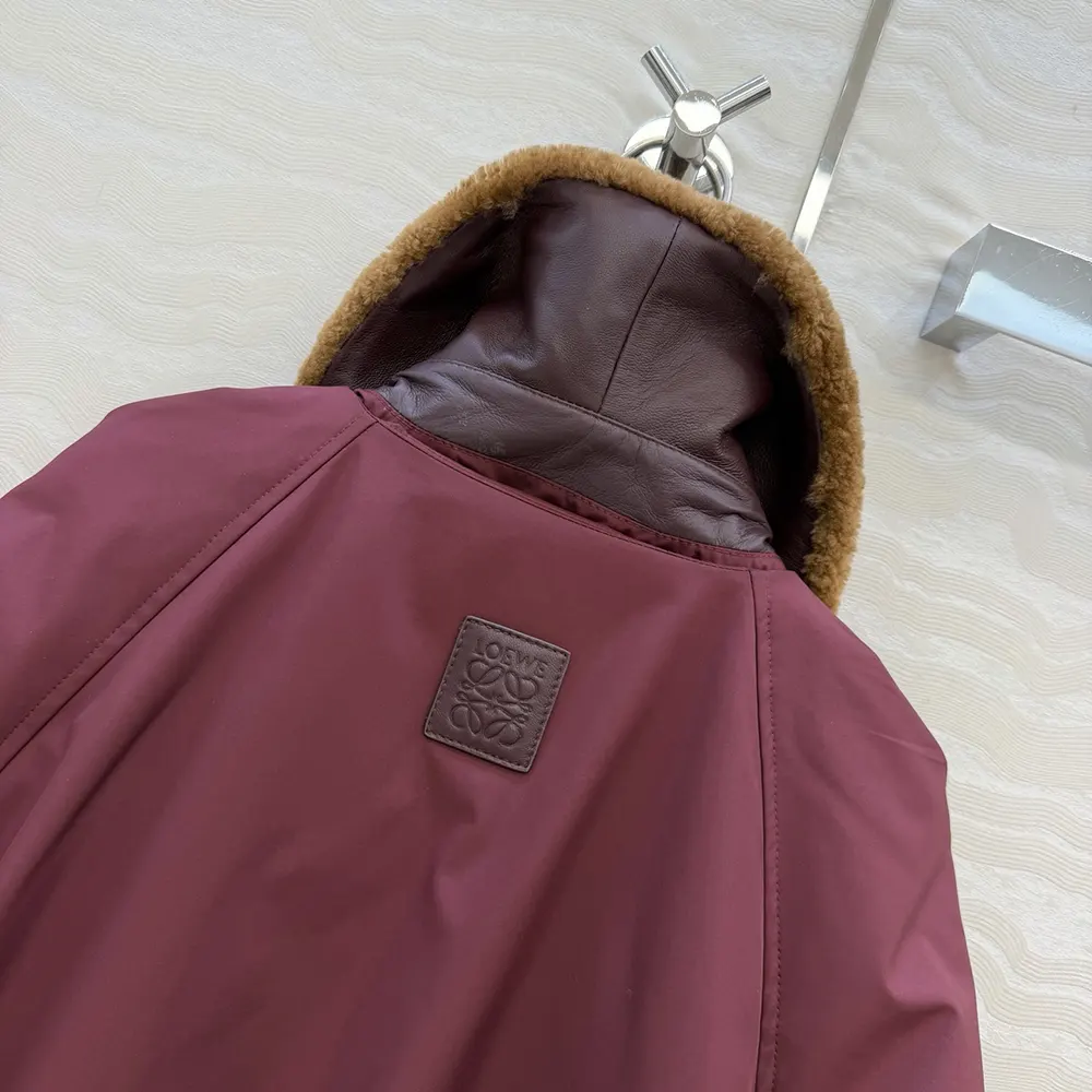 Loewe Men Puffer in Shearling and Cotton Blend-Burgundy - image 6