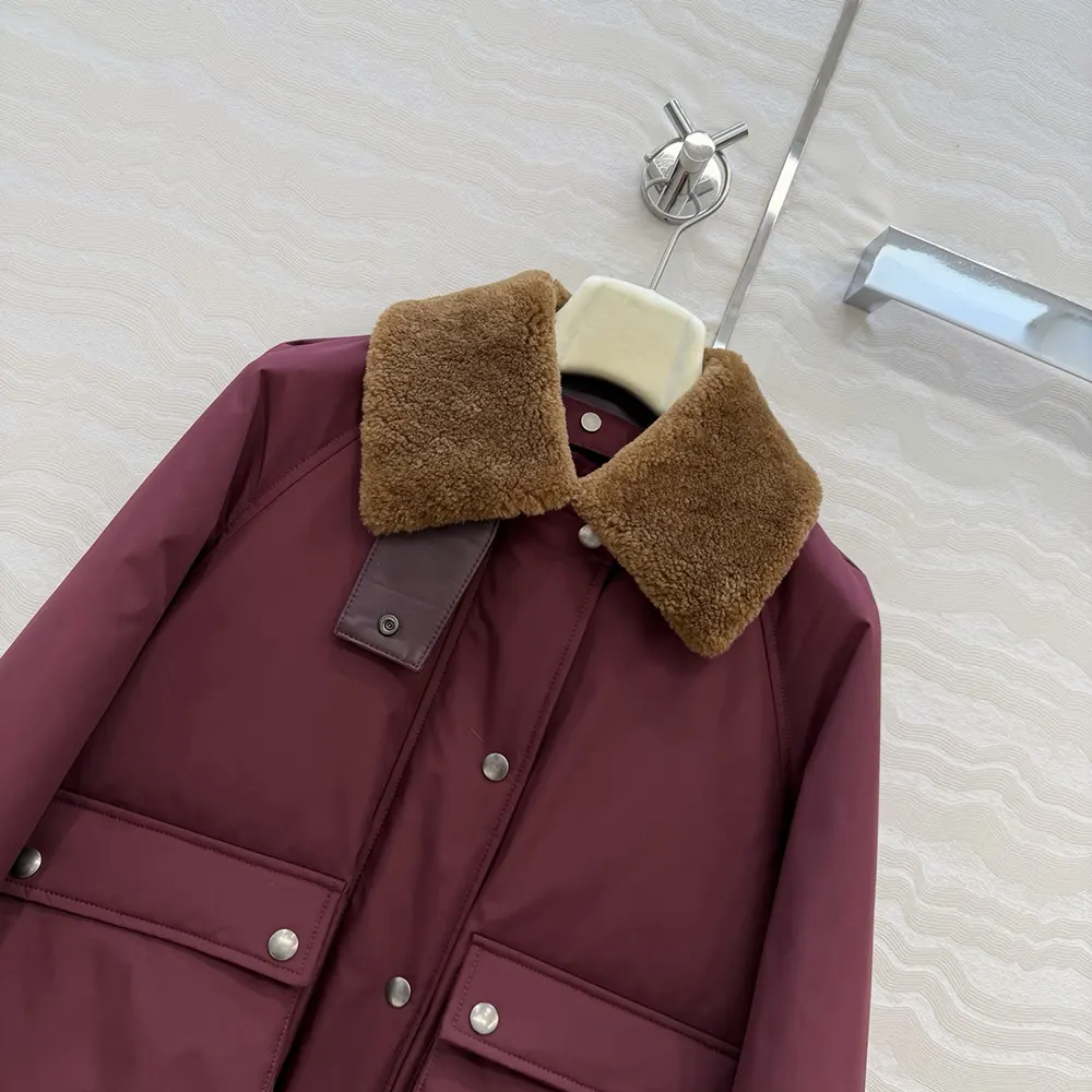 Loewe Men Puffer in Shearling and Cotton Blend-Burgundy - image 5