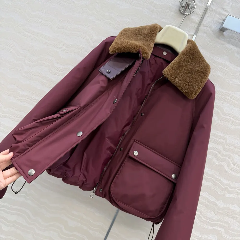 Loewe Men Puffer in Shearling and Cotton Blend-Burgundy - image 4