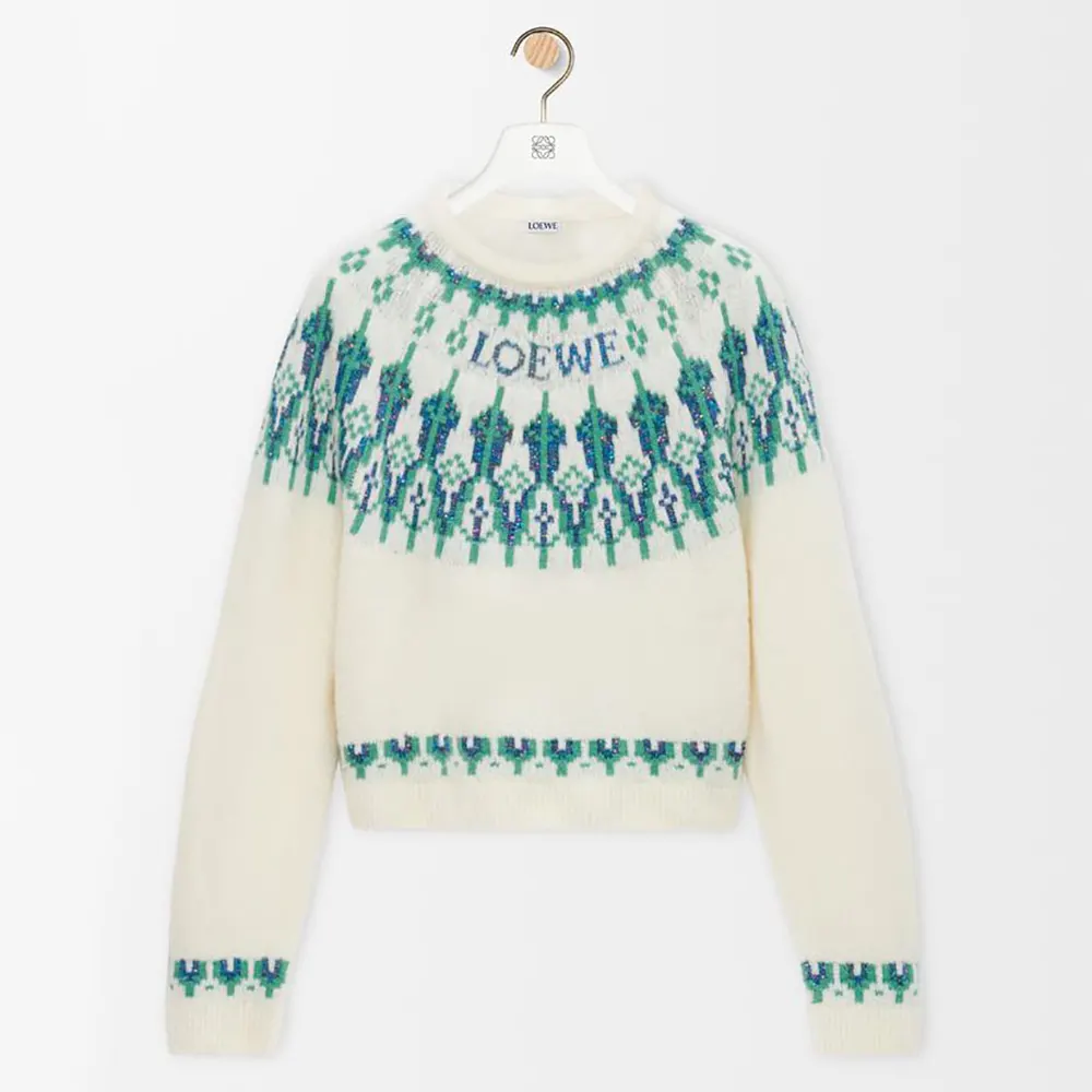 Front view of Loewe Men Sweater in Wool Blend-White on mannequin