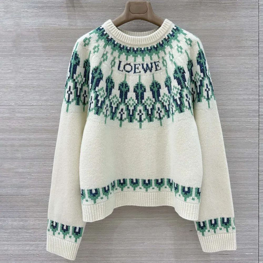 Close-up detail of wool blend texture on Loewe Men Sweater in White