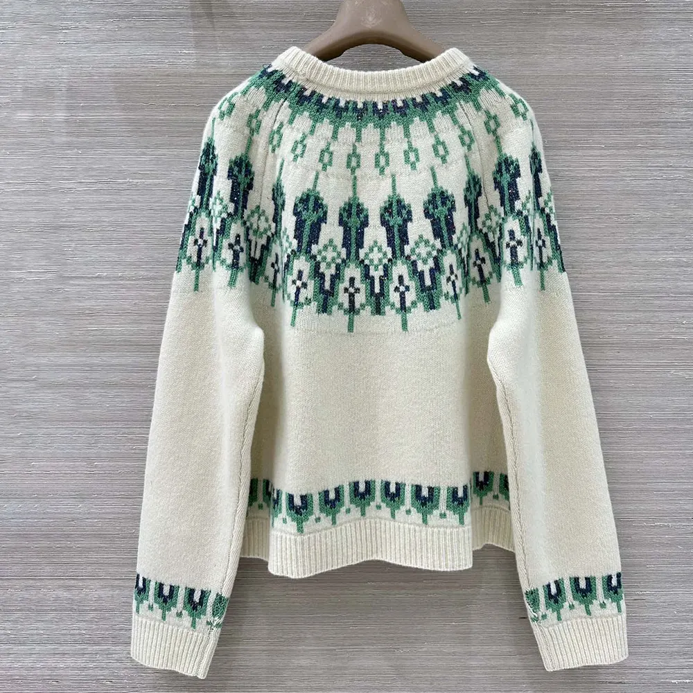 Side angle showing fit and silhouette of Loewe Men Sweater in Wool Blend-White