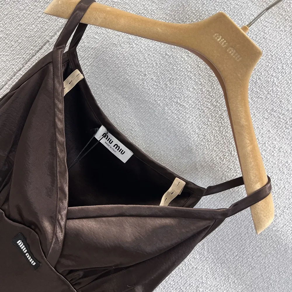 Miu Miu Women Long Satin Dress-Brown - image 6