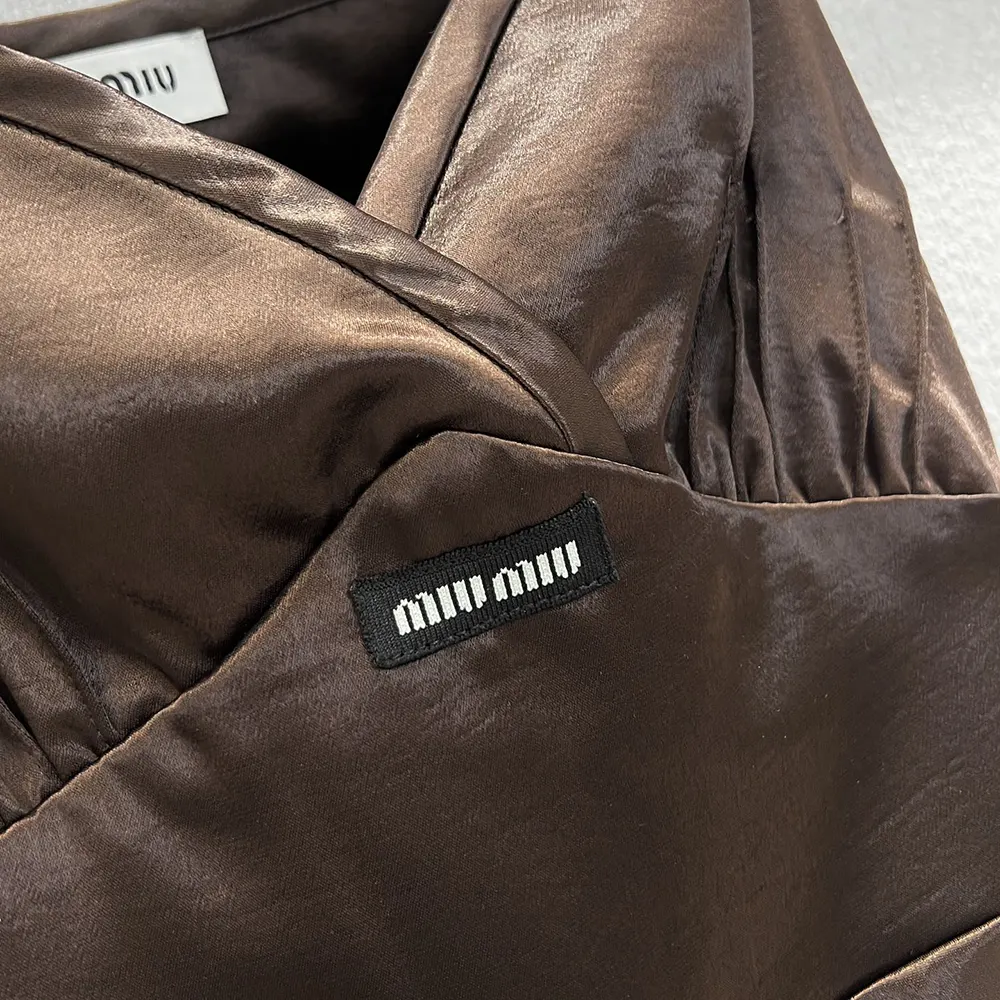 Miu Miu Women Long Satin Dress-Brown - image 5