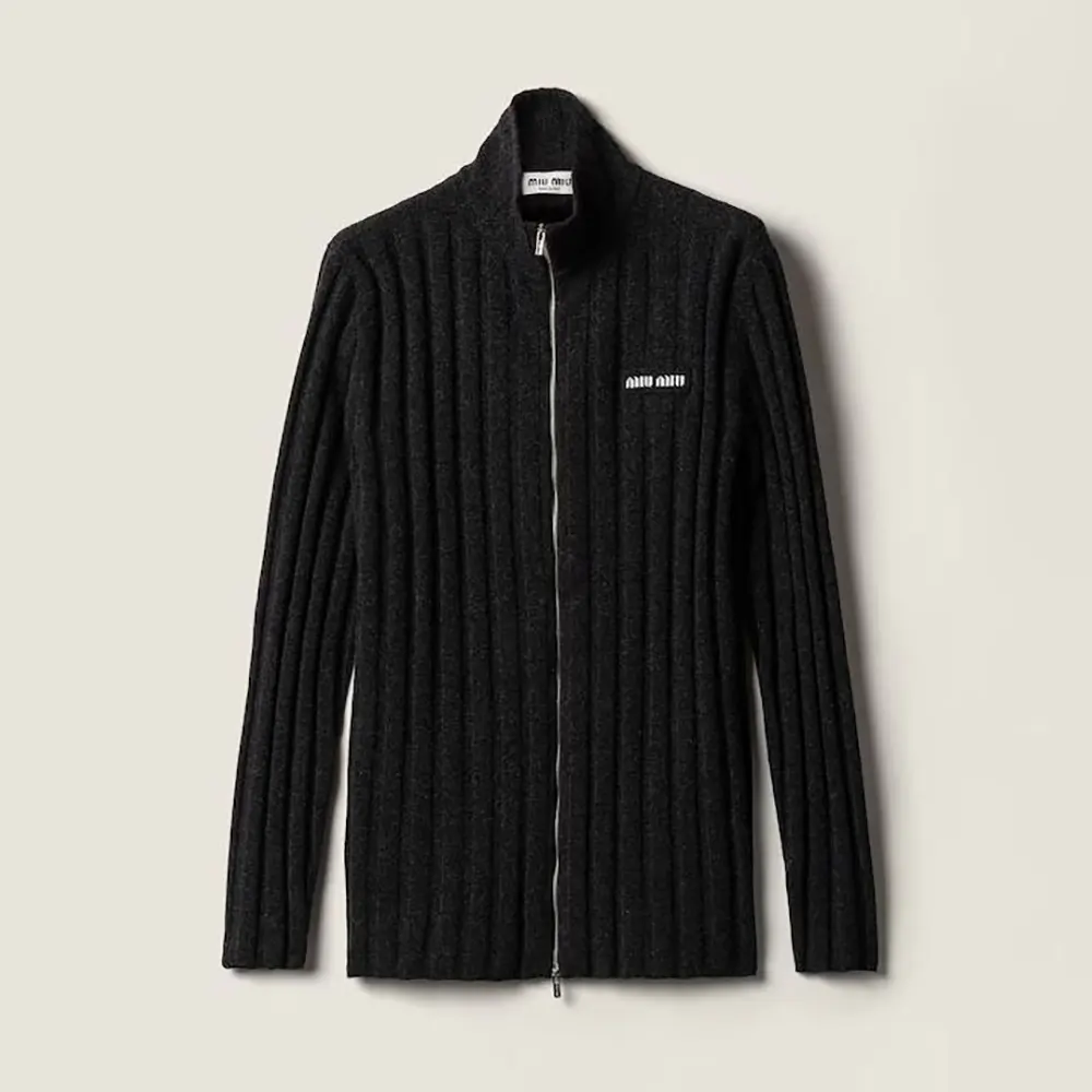 Front view of Miu Miu Women Wool And Cashmere Cardigan in black