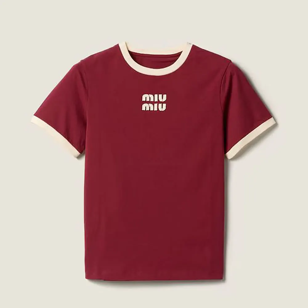 Front view of Miu Miu Women Wool and Cashmere Cardigan-Red on model