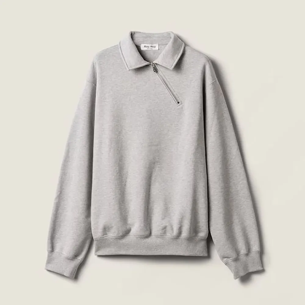 Front view of Miu Miu Women Zippered Cotton Fleece Jacket in silver