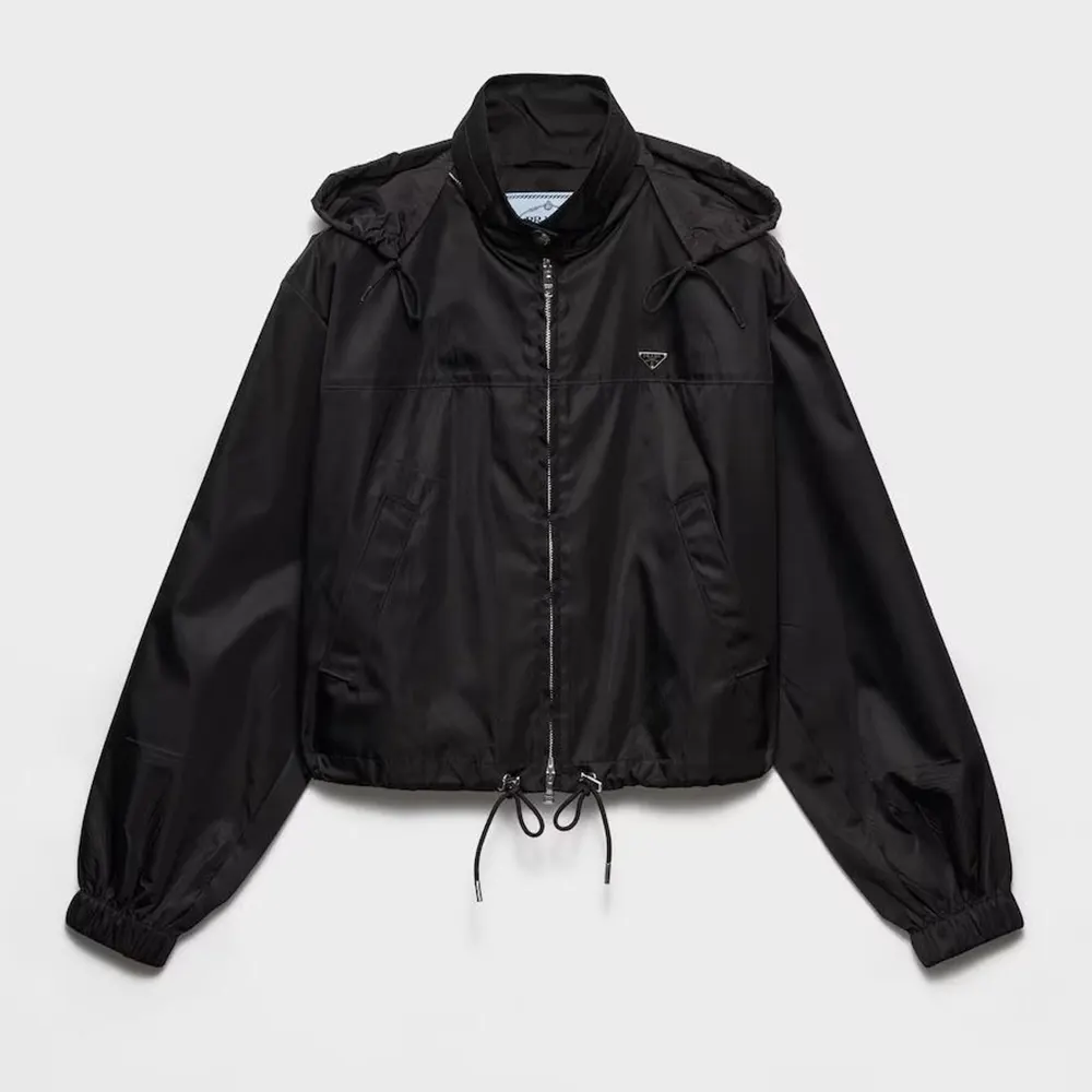 Front view of Prada Women Re-Nylon Blouson Jacket-Black with zipper